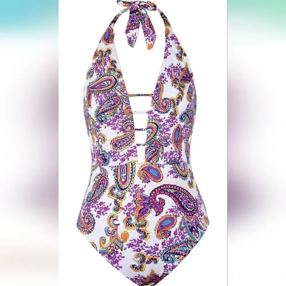 Gorgeous white one piece with multicolor paisley design Size 12